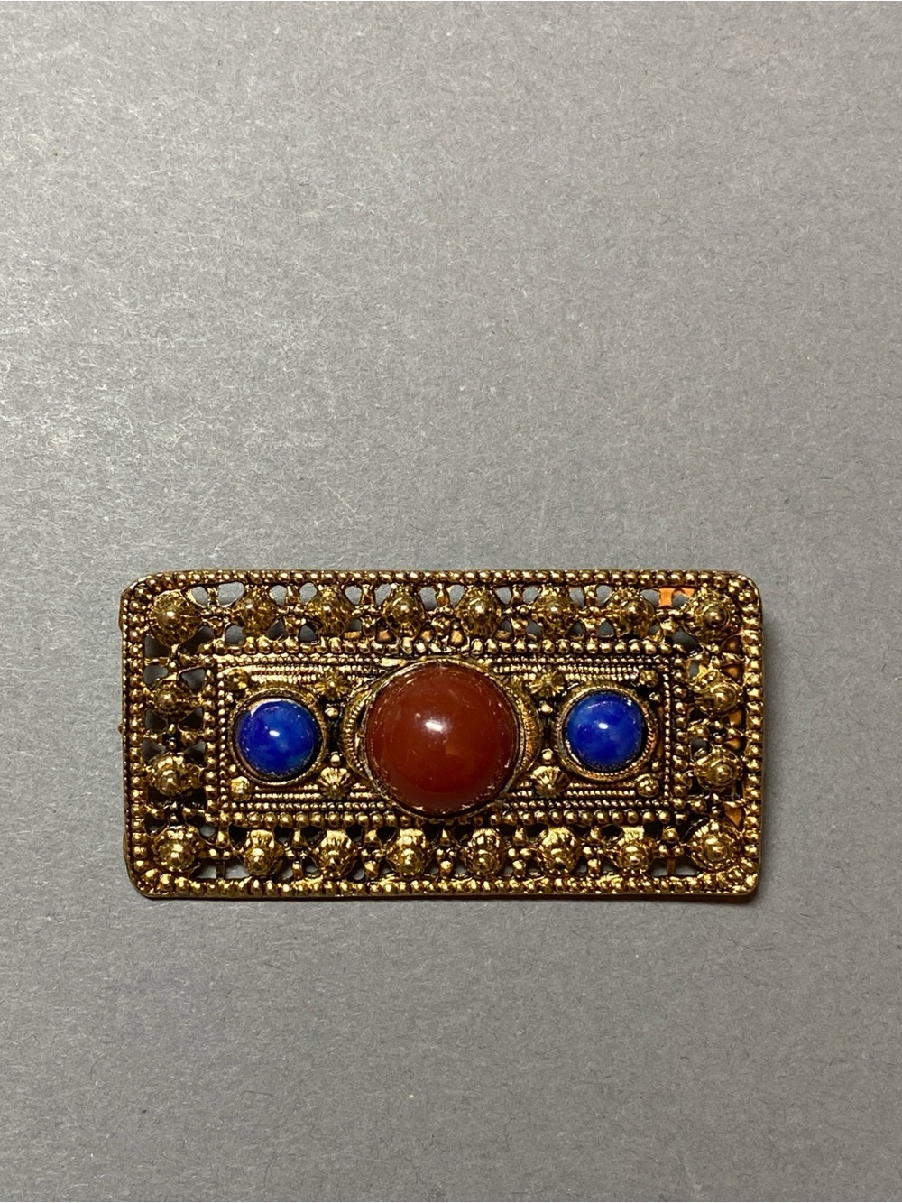 Vintage rectangle brass fake stone brooch pin